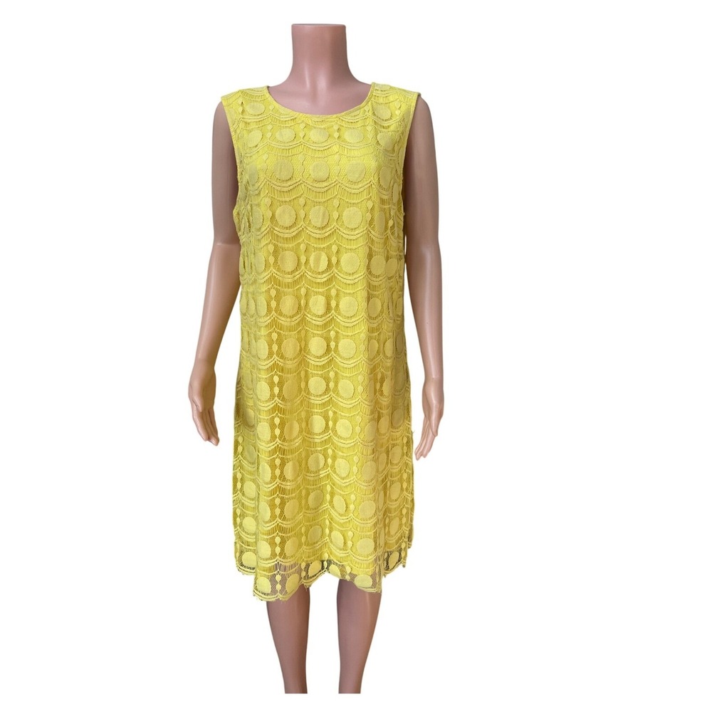 Karl Lagerfeld Paris yellow shift dress, stretchy‎  XL, crochet scalloped hem